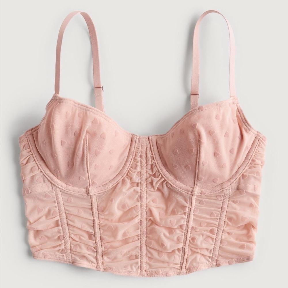 NWT Gilly Hicks Little Heart Pink Sheer Lace Camisole Popover Corset Top Medium
